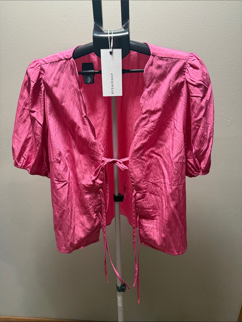 ANNIEVERA Pink Tie-Front Puff Sleeve Jacket